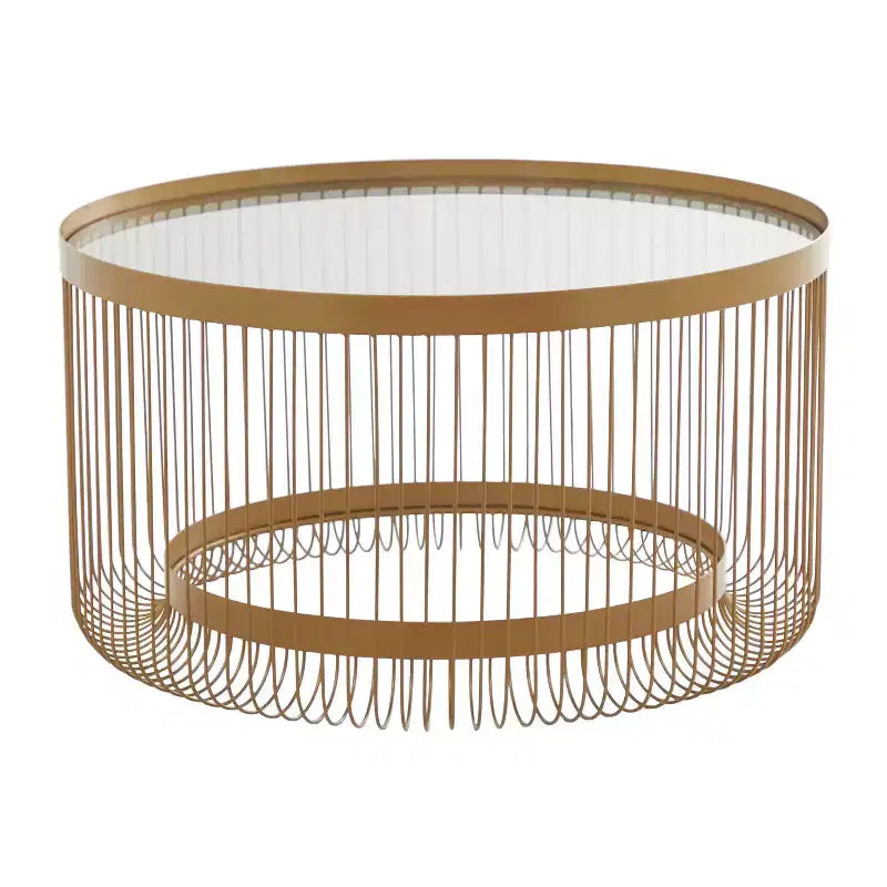 Mesa de centro contemporánea de metal dorado con espejo - Olivia y May