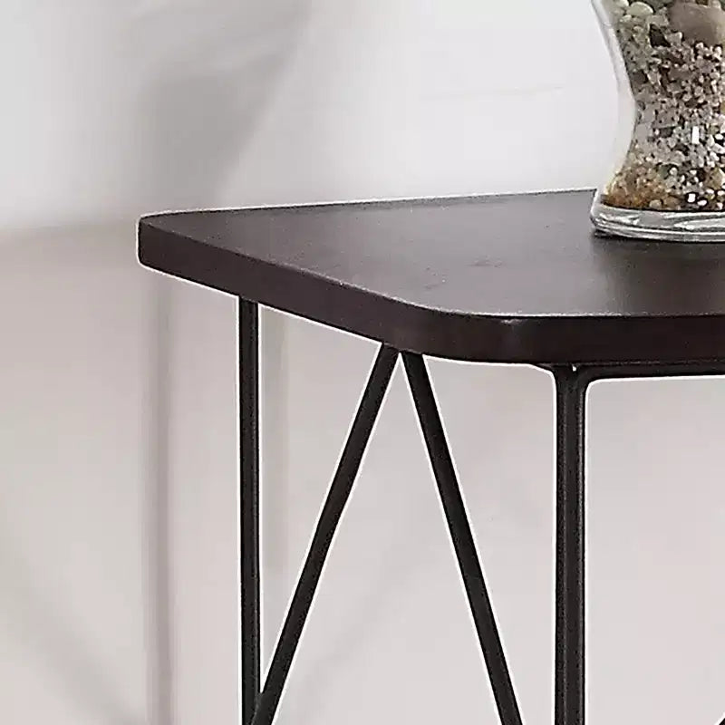 Mesa de sofá rectangular Drixol Nogal - miBasics: Estructura de acero, MDF y chapado de madera, 76,2 cm de alto, perfil estrecho
