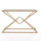 Mesa de sofá Justi con tapa de cristal chapada en oro - miBasics: Estructura de acero, entrada, diseño moderno, 47.25" An.