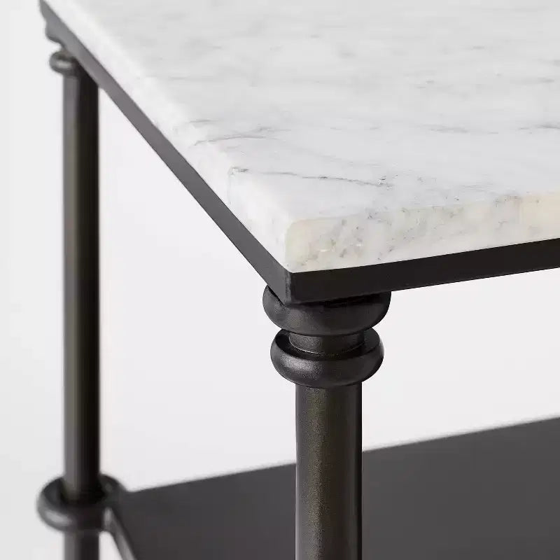 Mesa consola de metal y mármol con estante de mármol de Carrara blanco/bronce oscuro - Threshold™ diseñada con Studio McGee