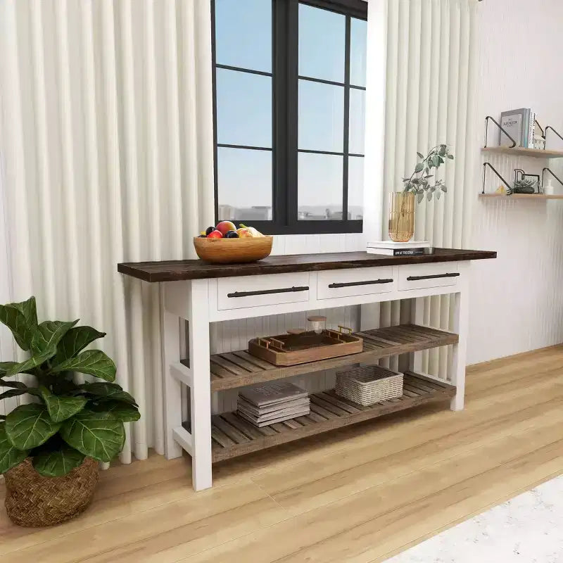 Mesa Consola Rectangular de Madera Estilo Casa de Campo Blanca - Olivia & May
