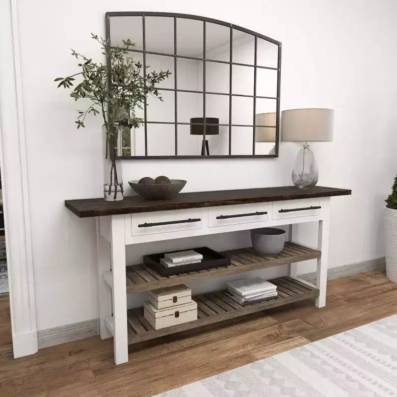 Mesa Consola Rectangular de Madera Estilo Casa de Campo Blanca - Olivia & May