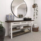 Mesa Consola Rectangular de Madera Estilo Casa de Campo Blanca - Olivia & May