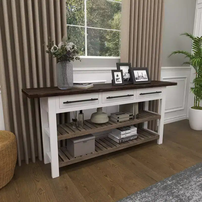Mesa Consola Rectangular de Madera Estilo Casa de Campo Blanca - Olivia & May