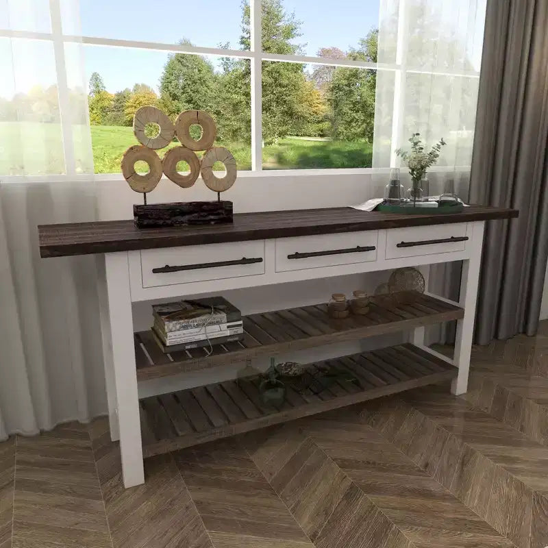 Mesa Consola Rectangular de Madera Estilo Casa de Campo Blanca - Olivia & May