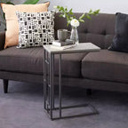 Mesa auxiliar contemporánea de hierro y madera gris claro - Olivia & May: Mesa auxiliar de sofá, mesa auxiliar en forma de C de 26 pulgadas de alto