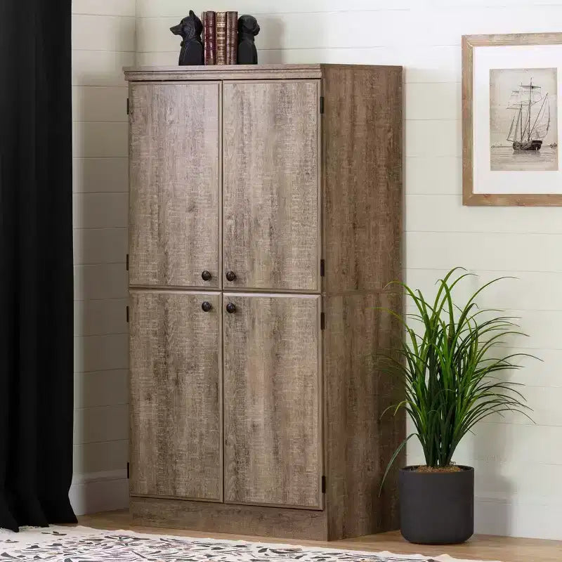 Armario de almacenamiento Morgan de 4 puertas roble - South Shore: Tablero de partículas laminado, Herrajes metálicos, Cumple las normas de seguridad