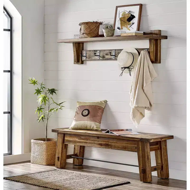 Estante con Perchero de Madera Industrial Durango, Marrón Oscuro - Muebles Alaterre: Moderno de Mediados de Siglo, Almacenamiento Montado en la Pared, 5 Ganchos