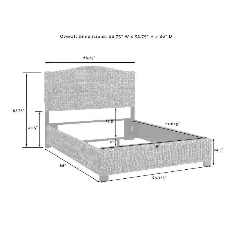 Cama Queen Serena de Hojas de Plátano - Crosley: Estilo Costero con Madera Contrachapada y Estructura de Madera, Diseño de Cabecera Curva