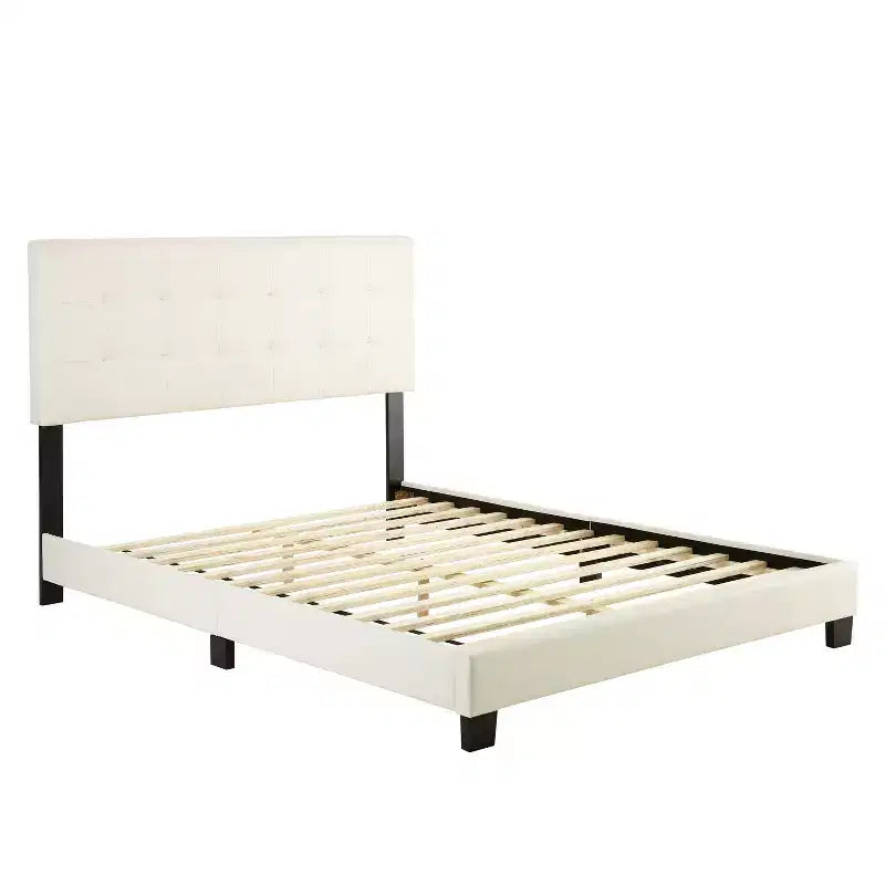 Queen Macie Faux Leather Platform Bed White - Eco Dream