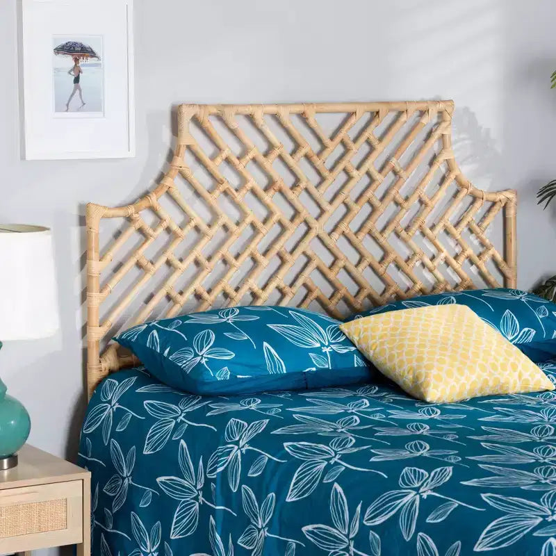 Cabecero Rattan Jayliah Queen Natural/Marrón - bali & pari: Estilo Bohemio, Independiente, No Requiere Montaje