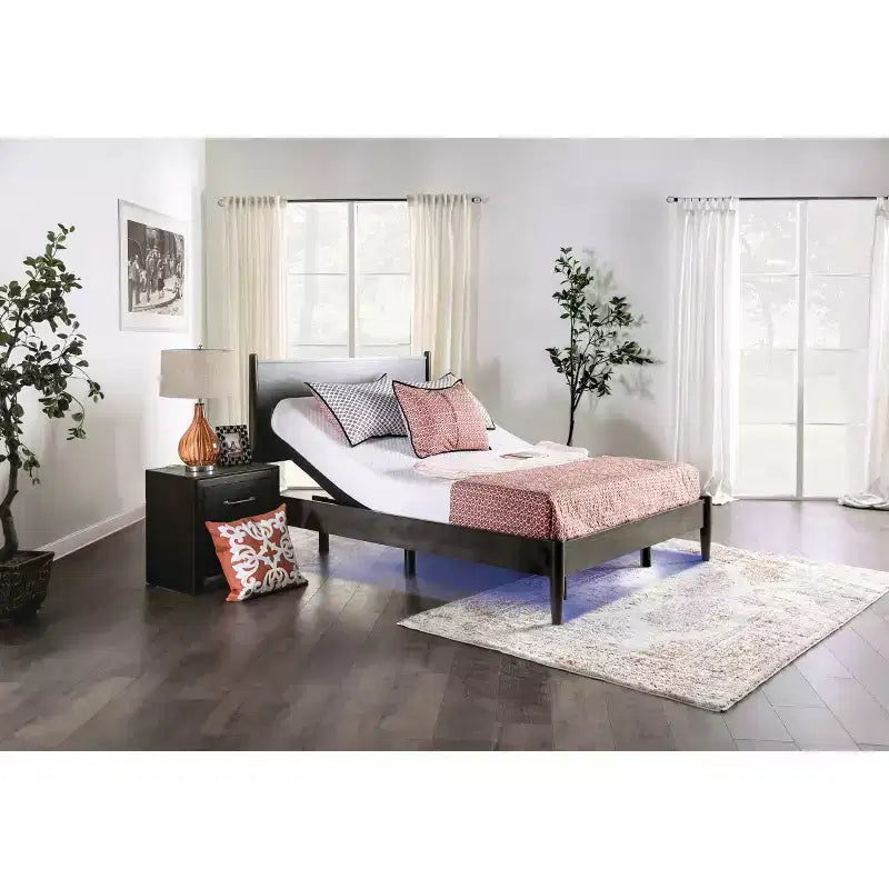 Base de cama ajustable King Harmony con batería de respaldo - Furniture of America: puertos USB, poliéster, estructura de acero