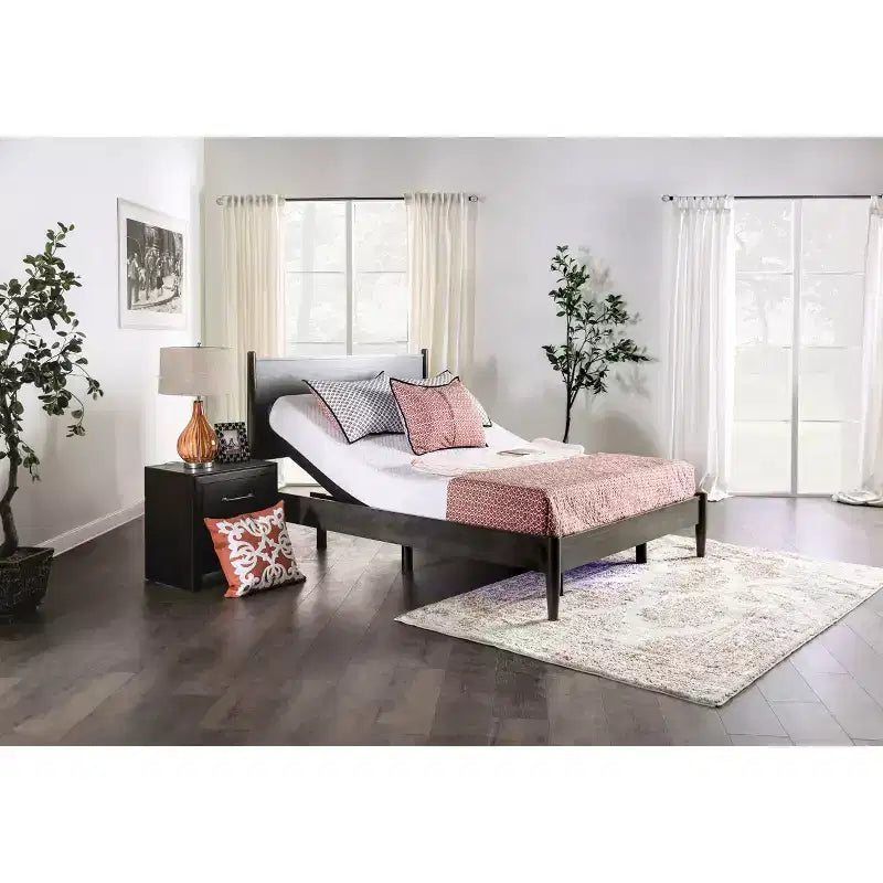 Base de cama ajustable King Harmony con batería de respaldo - Furniture of America: puertos USB, poliéster, estructura de acero