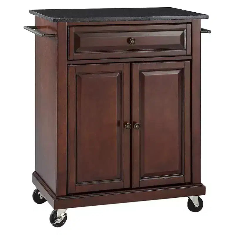 Solid Black Granite Top Portable Kitchen Cart/Island - Crosley