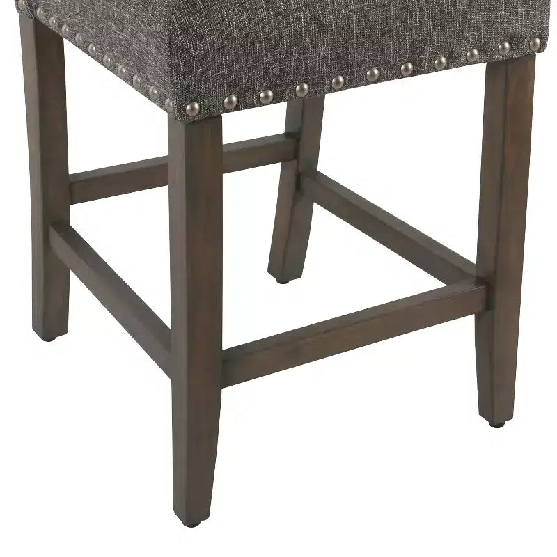 Taburete de bar tapizado de 24" de altura para mostrador con tachuelas - HomePop