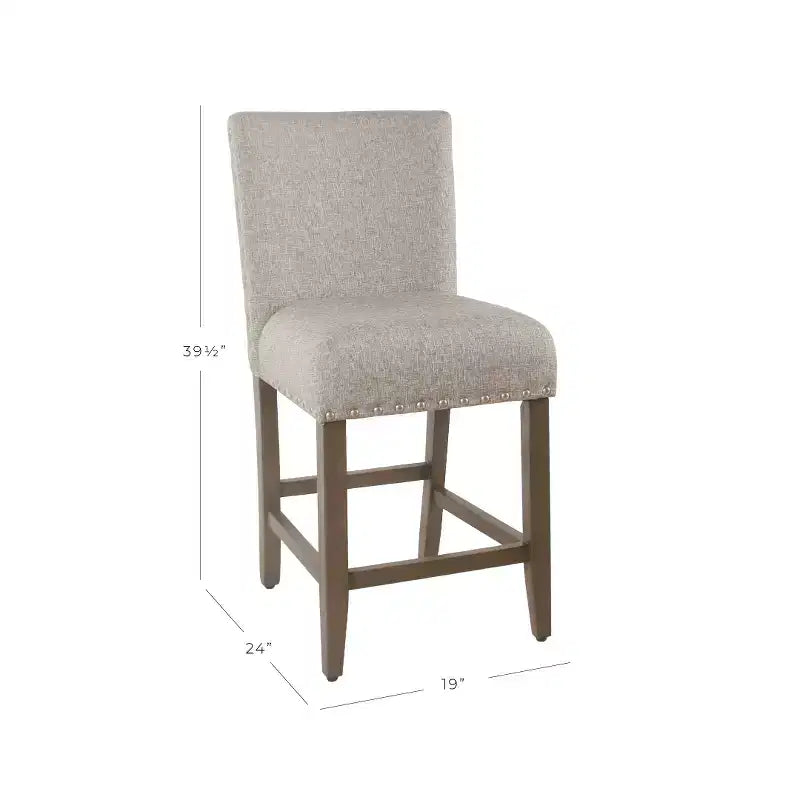 Taburete de bar tapizado de 24" de altura para mostrador con tachuelas - HomePop