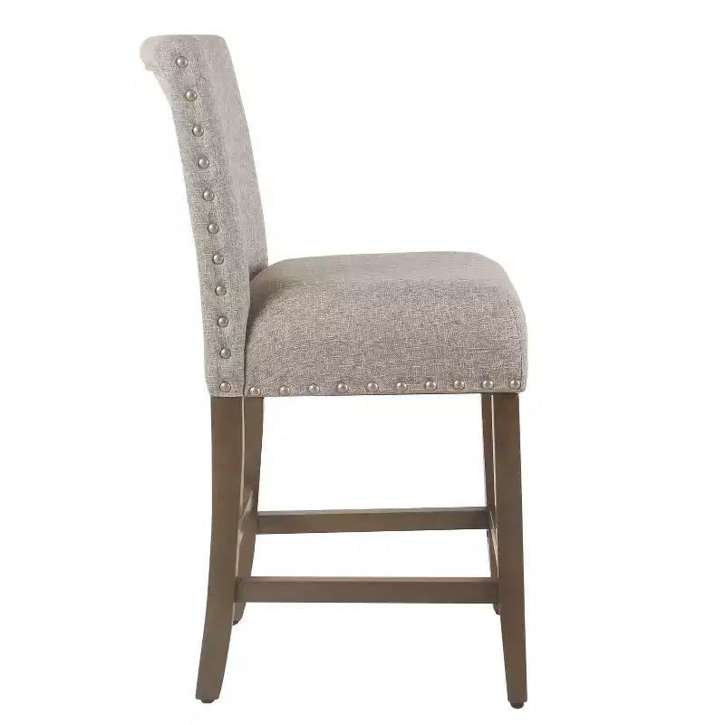 Taburete de bar tapizado de 24" de altura para mostrador con tachuelas - HomePop