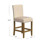 Taburete de bar tapizado de 24" de altura para mostrador con tachuelas - HomePop