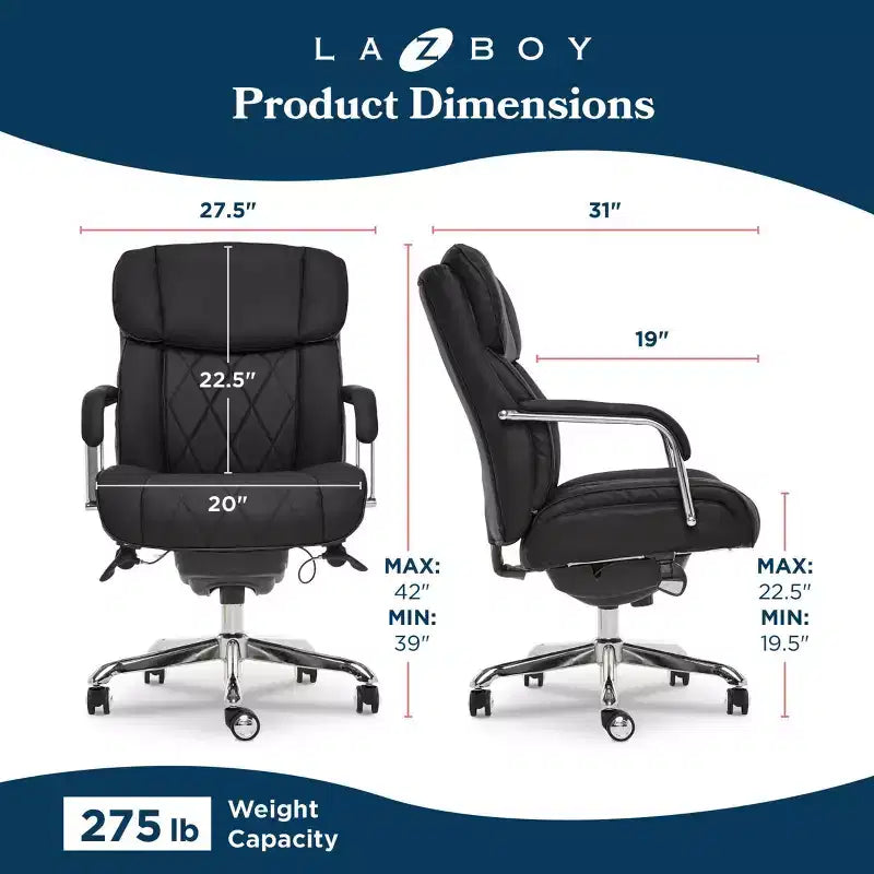 Sillón de oficina Sutherland de cuero acolchado con reposabrazos acolchados - La-Z-Boy