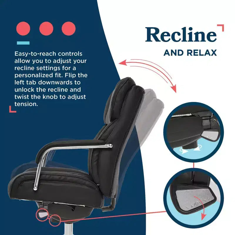 Sillón de oficina Sutherland de cuero acolchado con reposabrazos acolchados - La-Z-Boy