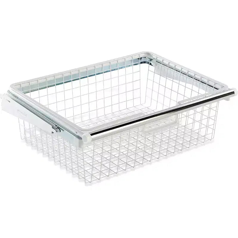 Cesta de almacenamiento deslizante de alambre metálico Rubbermaid para kits organizadores de armarios, blanca