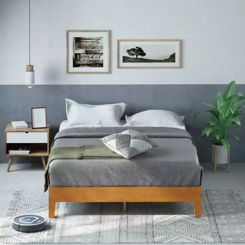 Cama con Plataforma Alexis Deluxe de Madera Rústica de Pino de 12 pulgadas - Zinus