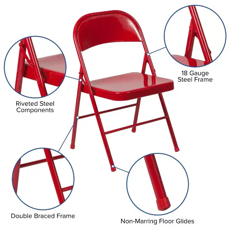Flash Furniture Paquete de 4 Sillas Plegables Metálicas de la Serie HERCULES con Doble Refuerzo