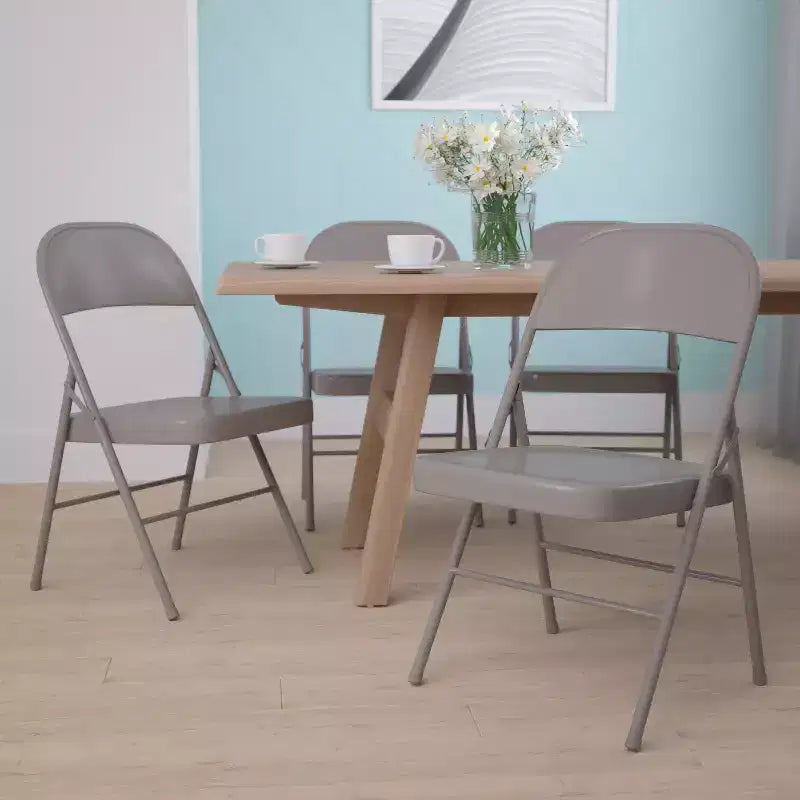 Flash Furniture Paquete de 4 Sillas Plegables Metálicas de la Serie HERCULES con Doble Refuerzo