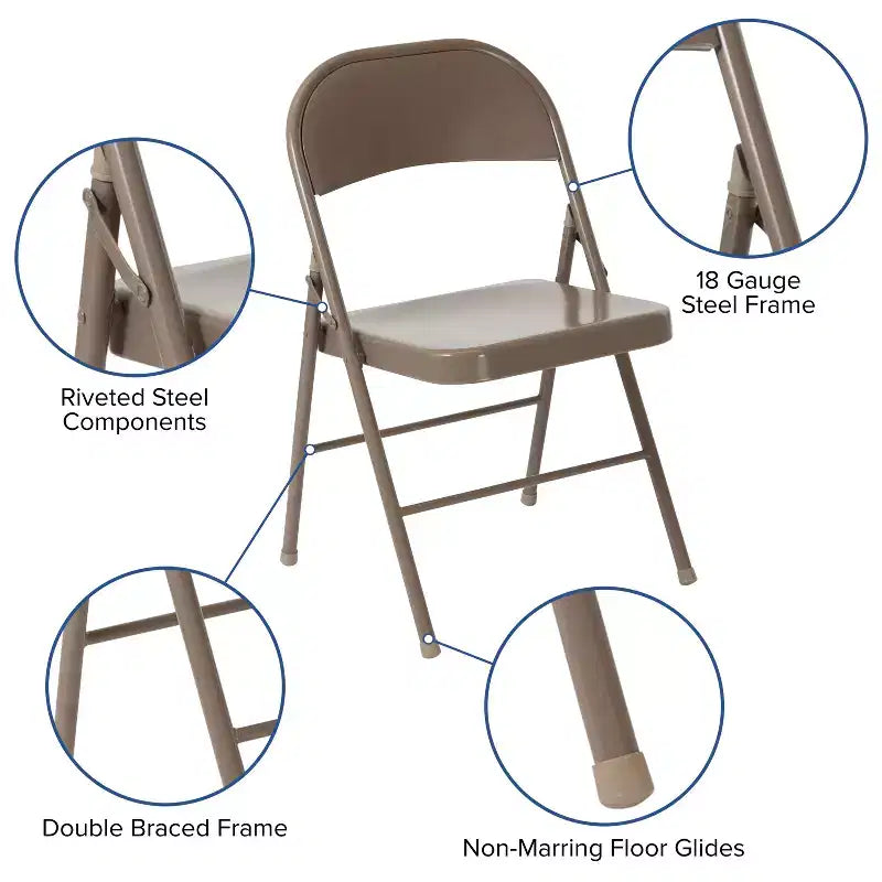 Flash Furniture Paquete de 4 Sillas Plegables Metálicas de la Serie HERCULES con Doble Refuerzo