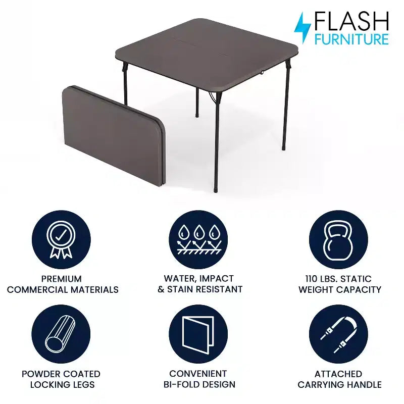 Mesa Plegable Bi-Fold Cuadrada de Plástico de 2.83 Pies de Flash Furniture con Asa de Transporte