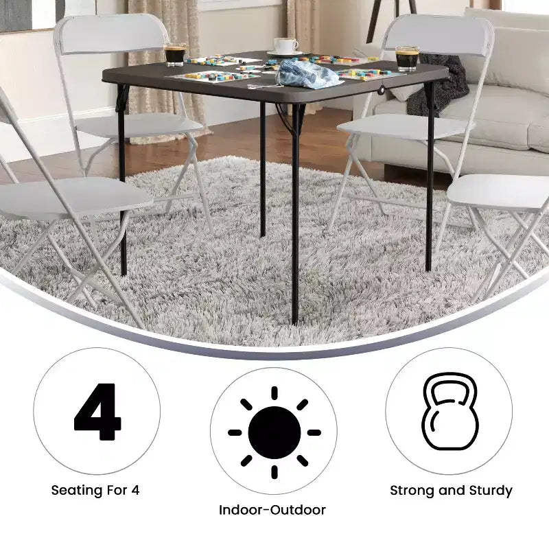 Mesa Plegable Bi-Fold Cuadrada de Plástico de 2.83 Pies de Flash Furniture con Asa de Transporte