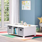Mesa de actividades y juegos para niños RiverRidge con 6 compartimentos de almacenamiento, blanca con 2 cubos de tela