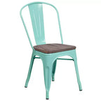 Silla apilable de metal Flash Furniture con asiento de madera