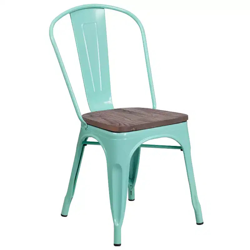 Silla apilable de metal Flash Furniture con asiento de madera