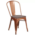 Silla apilable de metal Flash Furniture con asiento de madera