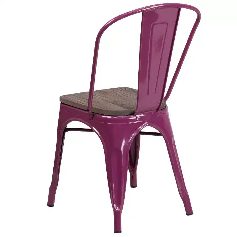 Silla apilable de metal Flash Furniture con asiento de madera