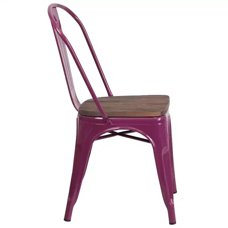 Silla apilable de metal Flash Furniture con asiento de madera