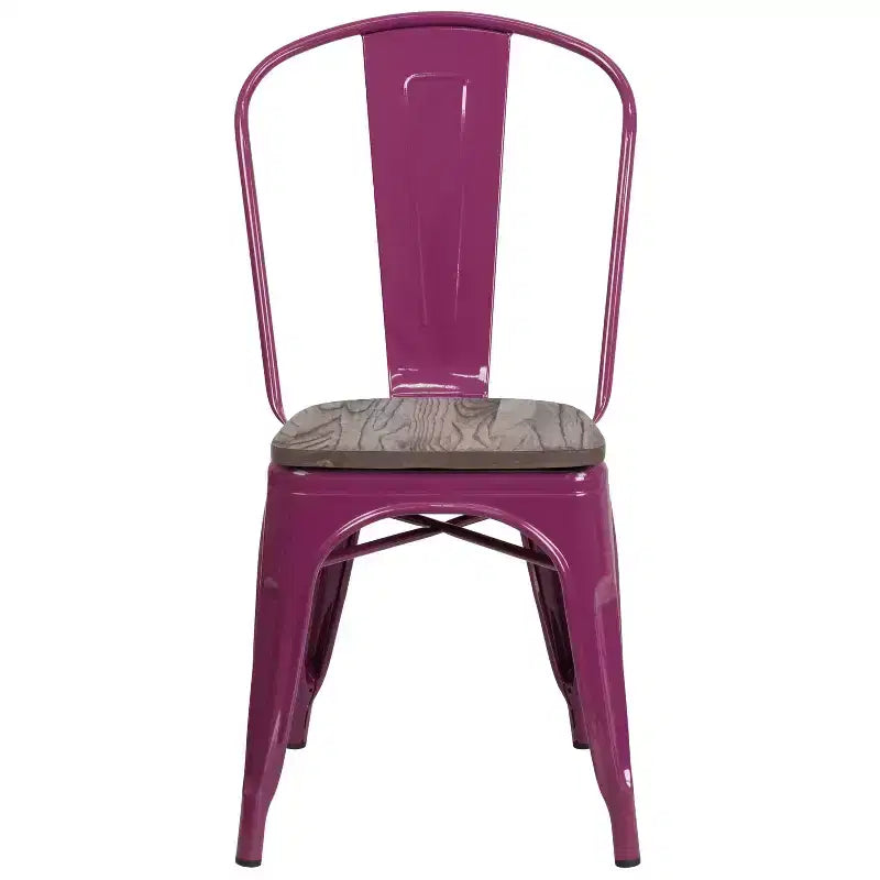 Silla apilable de metal Flash Furniture con asiento de madera