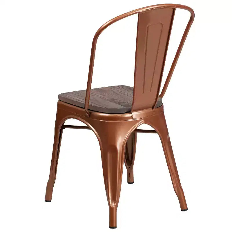 Silla apilable de metal Flash Furniture con asiento de madera