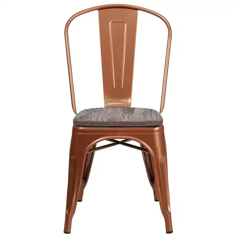 Silla apilable de metal Flash Furniture con asiento de madera