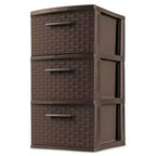 Sterilite 3 Drawer Storage Tower, Plastic Decorative Weave Drawers for Dorm, Closet, Bedroom, or Craft Room Organization, 2 Pack, Espresso