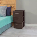 Torre de almacenamiento Sterilite de 3 cajones, cajones decorativos de plástico tejido para organización de dormitorios, armarios, habitaciones o salas de manualidades, paquete de 2, Espresso