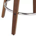 Taburete de bar giratorio Westin Walnut Studio 55D de 25 3/4 pulgadas de alto, cojín azul moderno de mediados de siglo con respaldo y reposapiés para mostrador de cocina, isla, casa