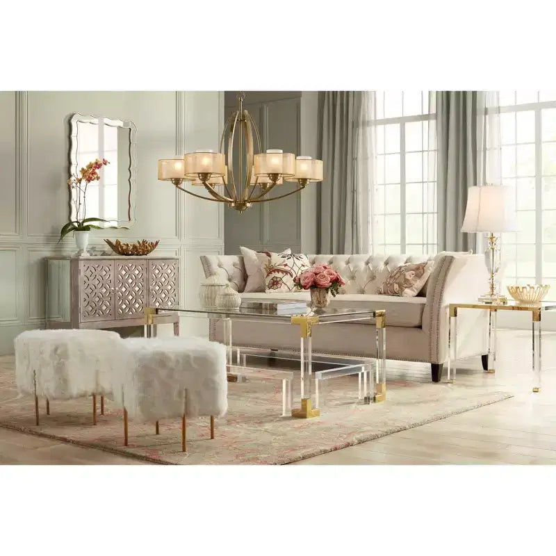 55 Downing Street Hanna Mesa Auxiliar de Acrílico Fundido Moderno de 23 1/2 x 24 Transparente Dorado para Sala de Estar, Dormitorio, Mesita de Noche, Entrada, Oficina, Hogar