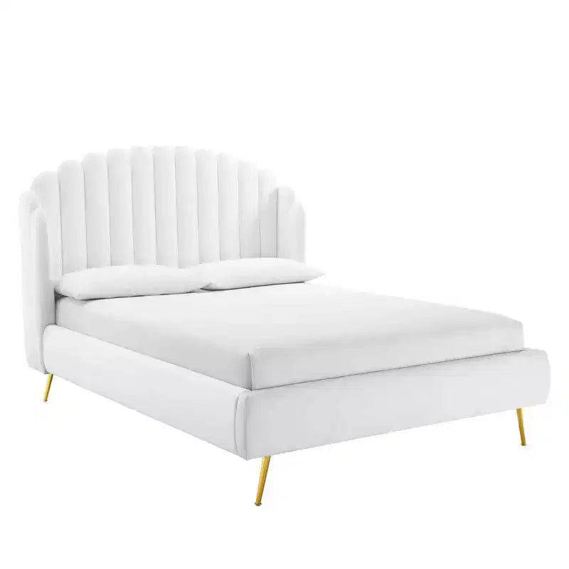 Cama de plataforma con respaldo alado de terciopelo Queen Lana Performance - Modway