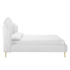 Cama de plataforma con respaldo alado de terciopelo Queen Lana Performance - Modway