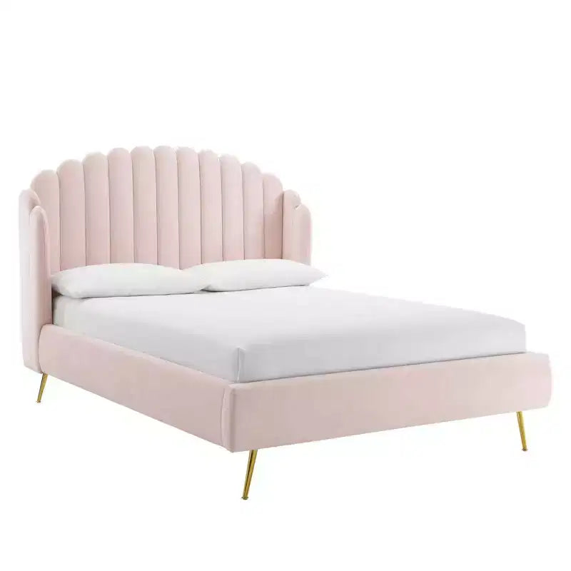Cama de plataforma con respaldo alado de terciopelo Queen Lana Performance - Modway