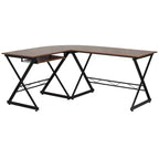 Flash Furniture Teakwood Laminate L-Shape Computer Desk with Pull-Out Keyboard Tray