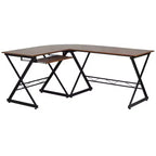 Escritorio para computadora en forma de L de laminado de teca con bandeja deslizante para teclado de Flash Furniture