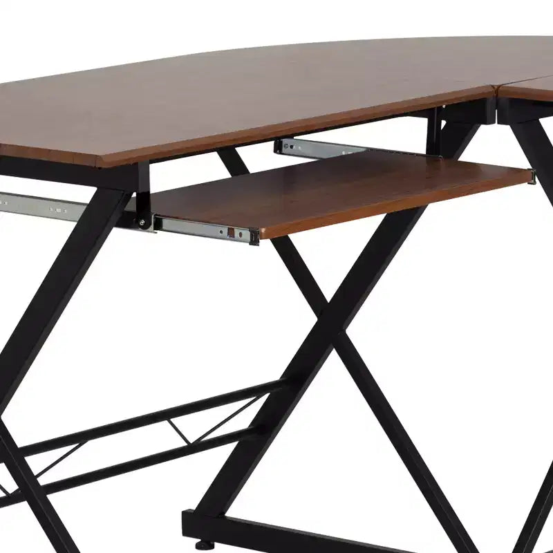 Escritorio para computadora en forma de L de laminado de teca con bandeja deslizante para teclado de Flash Furniture